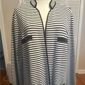 Talbots Black and White Striped Sweater Blazer